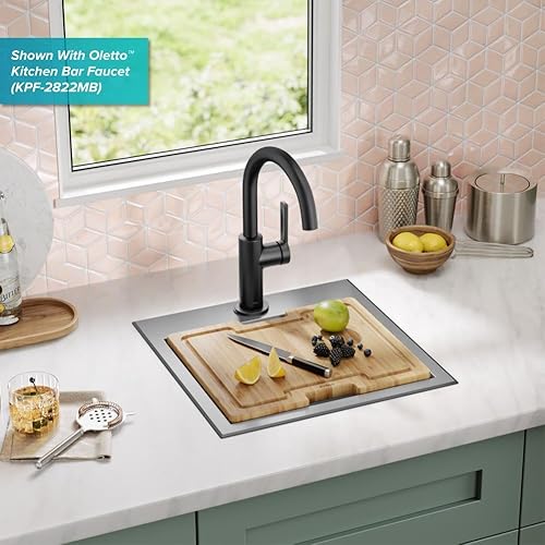 Miniatura 3 de KRAUS Kore KWT321-15 - Fregadero cuadrado de cocina o bar con estación de trabajo, 15 pulgadas, montaje empotrado, cuenco individual, de acero