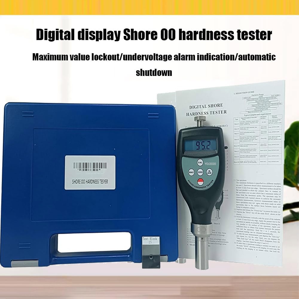 VTSYIQI Shore OO Durometer Soft Rubber Hardness Tester with Hardness Test Stand Range 10~90HOO Resolution 0.1H Accuracy <1% H for Soft Elastic Shore Soft Rubber Hardness Test