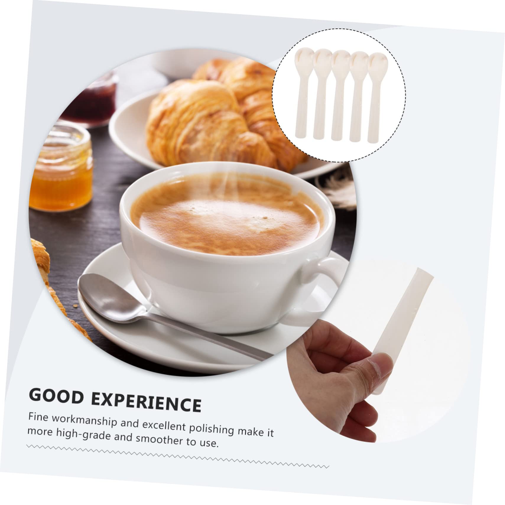 LIFKOME 5pezzi Cucchiaio Da Caffè Naturale Da Manico Per Mescolare Caffè Tè e Dessert Design Raffinato