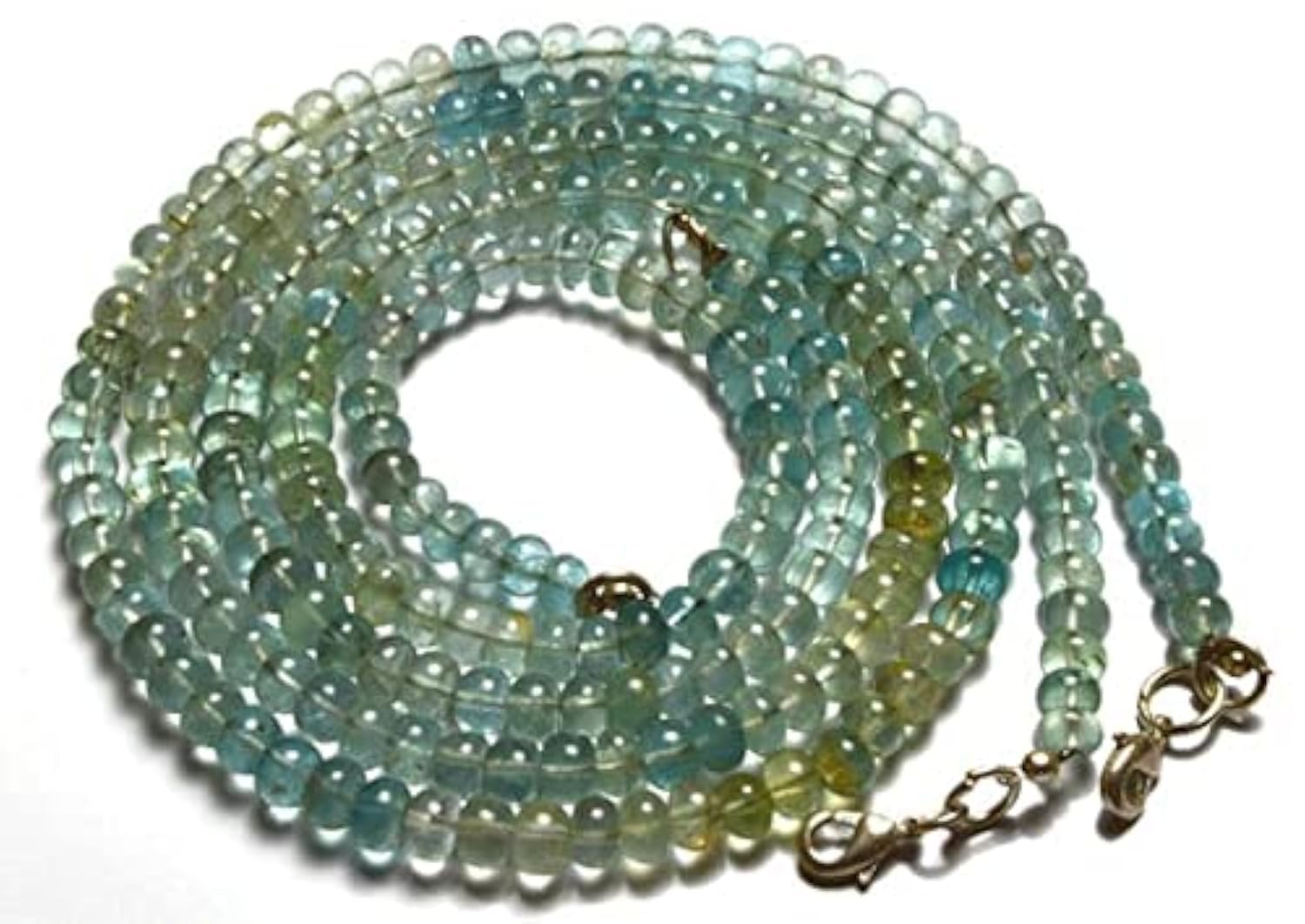 Collier en aigue-marine multi-mousse aux perles rondelles lisses d'exception