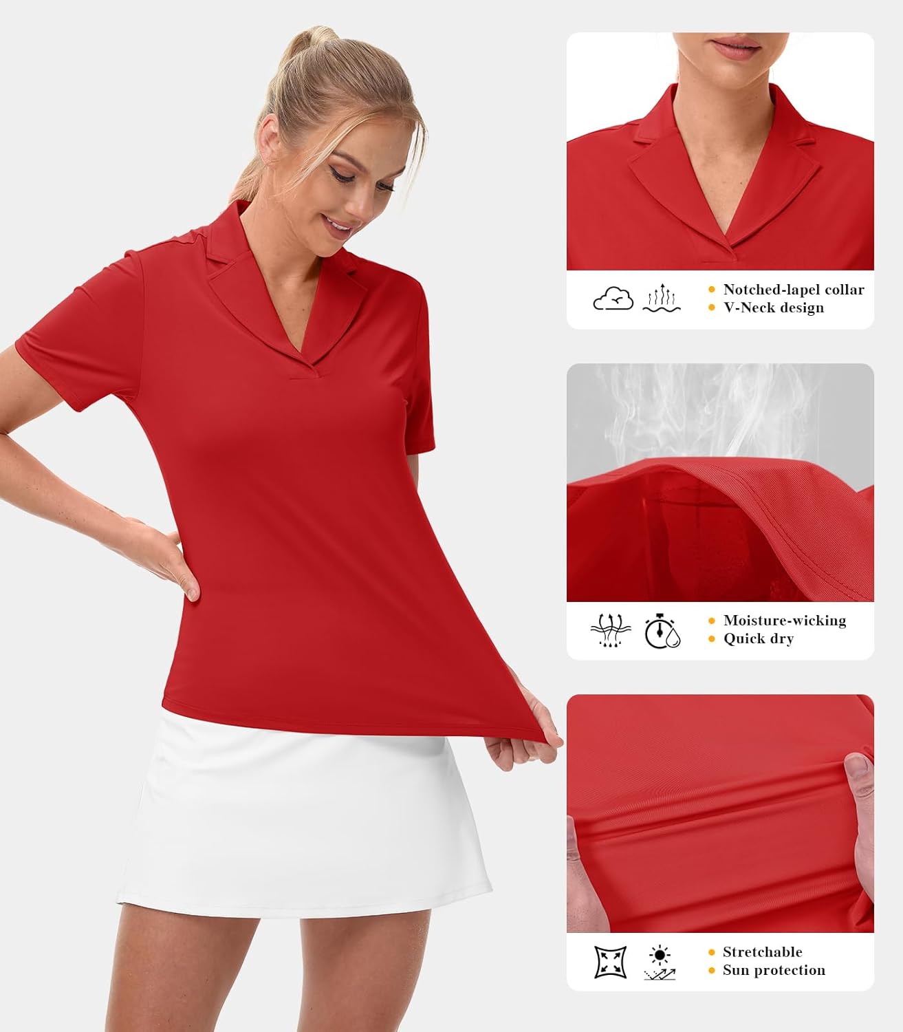 YSENTO Women's Golf Polo Shirts Collared UPF 50 Short Sleeve V-Neck Summer Fashion Cute Tops Clothes Quick Dry - Image 4