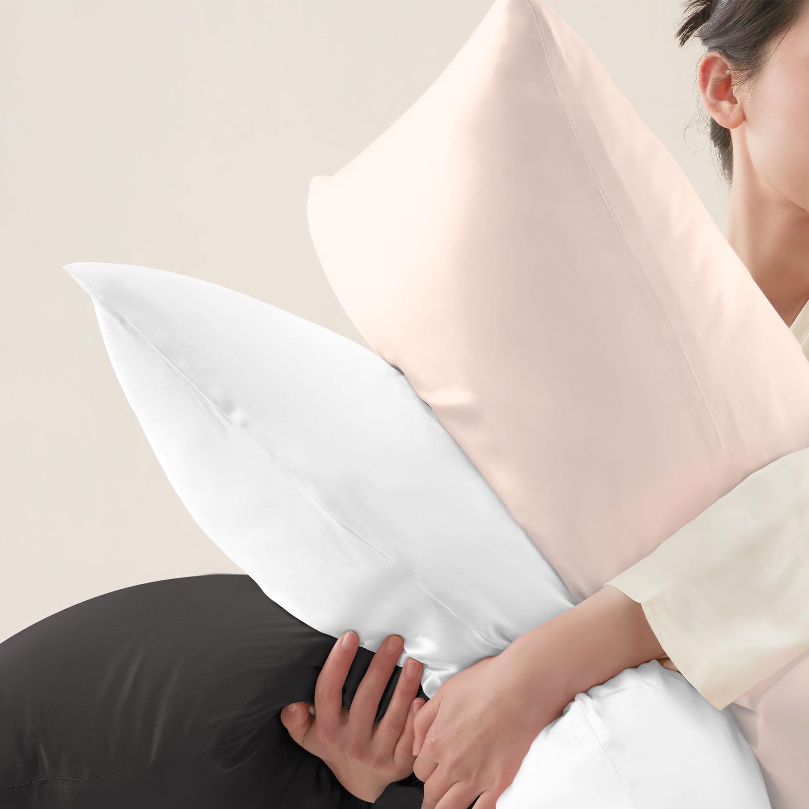 Poligino Federe in 100% Seta Cuscino,22 Mamme,Proprietà Antibatterica,Bassa Allergenicità, Federa in Seta Protegge i Tuoi Capelli e La Tua Pelle,1 Pz 50x80cm,Grigio scuro