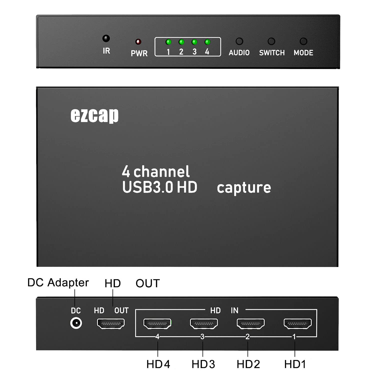 Scheda di acquisizione video 4 canali USB3.0 1080P 60fps Cattura 4 videocamere Multipli su OBS Live Streaming