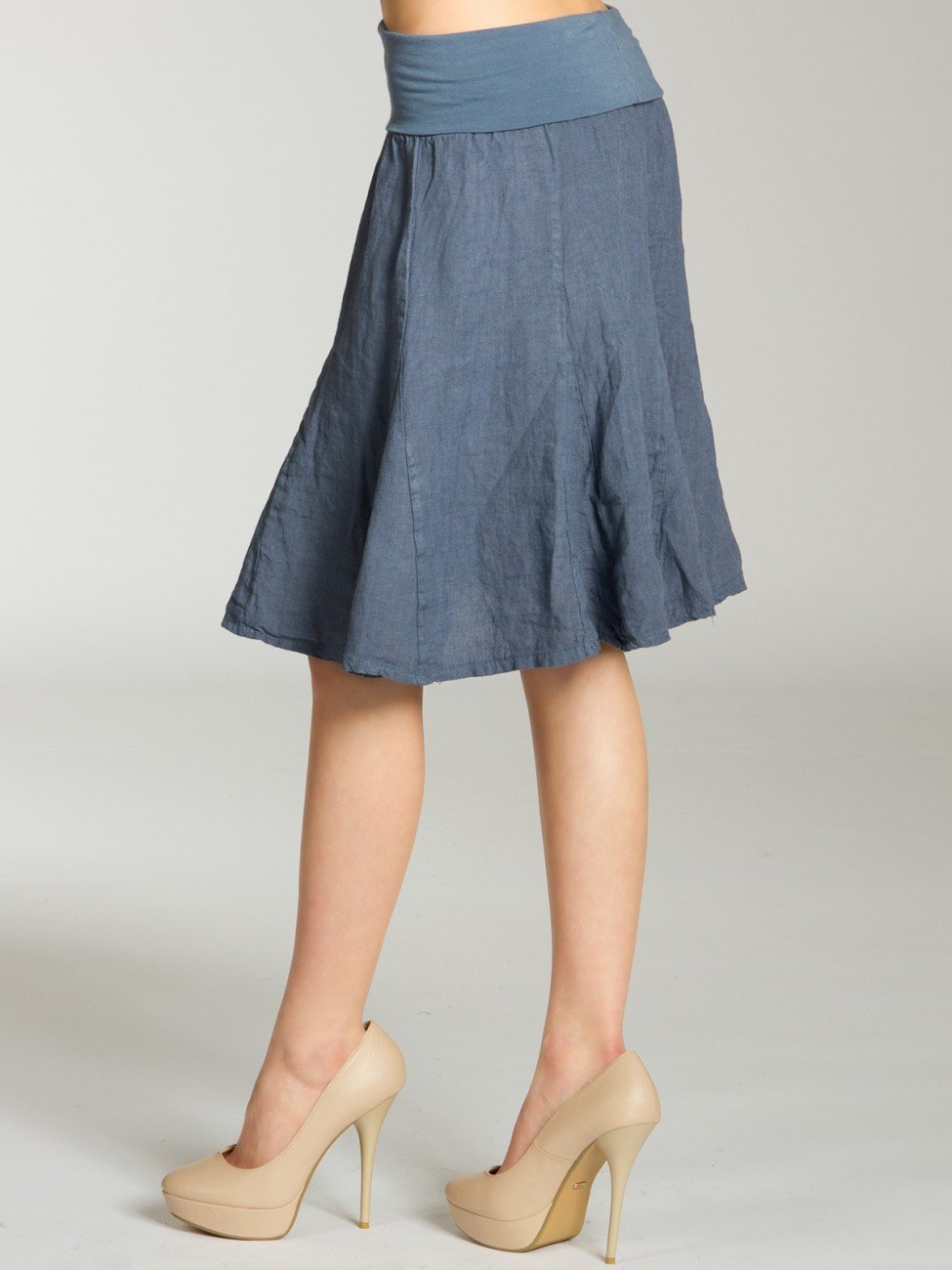 Caspar Damen Midi Leinenrock Knielang Sommerrock mit Stretch Bund