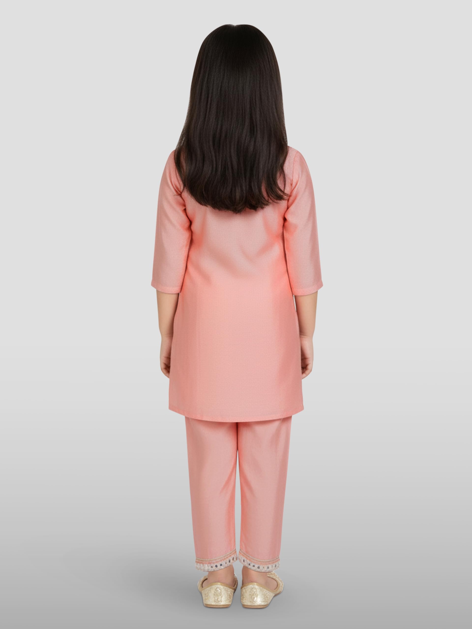 VASTRAMAY Conjunto Kurta y pantalón de trabajo de viscosa para niña | Conjunto Kurta y pantalón de trabajo de viscosa – Diseño tradicional – Ideal para bodas, festivales y ocasiones
