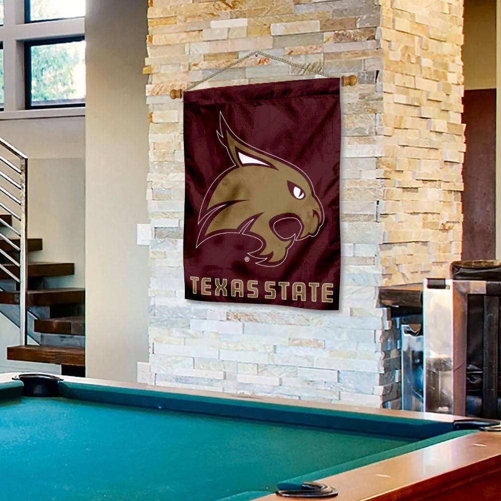 College Flags & Banners Co. Texas State Bobcats New Logo Double Sided House Flag and Wood Banner Pole Set