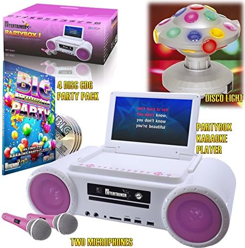 Mr Entertainer Partybox Karaoke Machine Girls PINK PARTY Package. Includes Party Disco Lights, CDG Songs and Two Mics