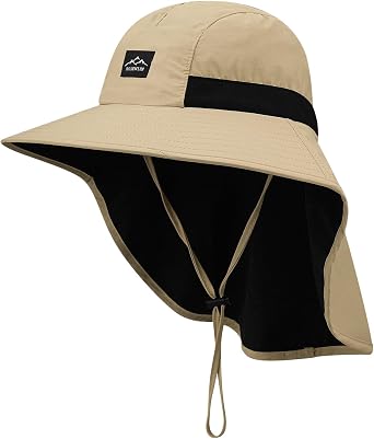 CLAPE Sun Hats with Neck Flap Men Women Fishing Hat UPF 50+ Wide Brim Bucket Hats Adjustable Foldable Safari Hat