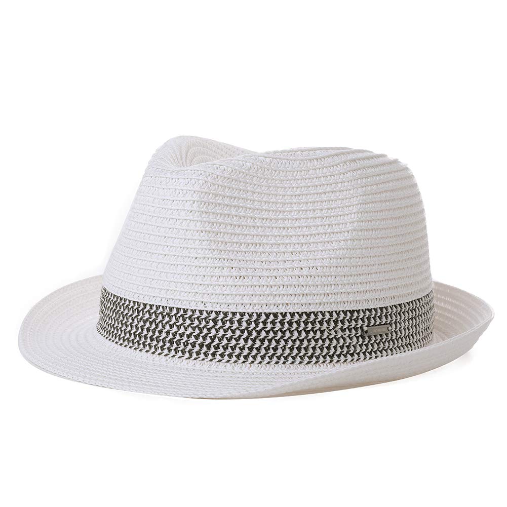 Fancet Packable Straw Fedora Panama Sun Summer Beach Hat Cuban Trilby Men Women 56-67cm