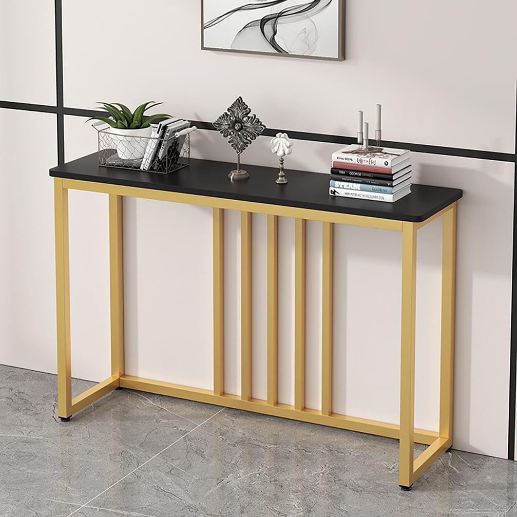WYRNOBRX 31.5" Console Table, Industrial Sofa Entryway Display Table Narrow Accent Tables with Marble Storage Shelves for Living Room, Hallway, Foyer, White Gold,Gold/A,L100*H80*W30