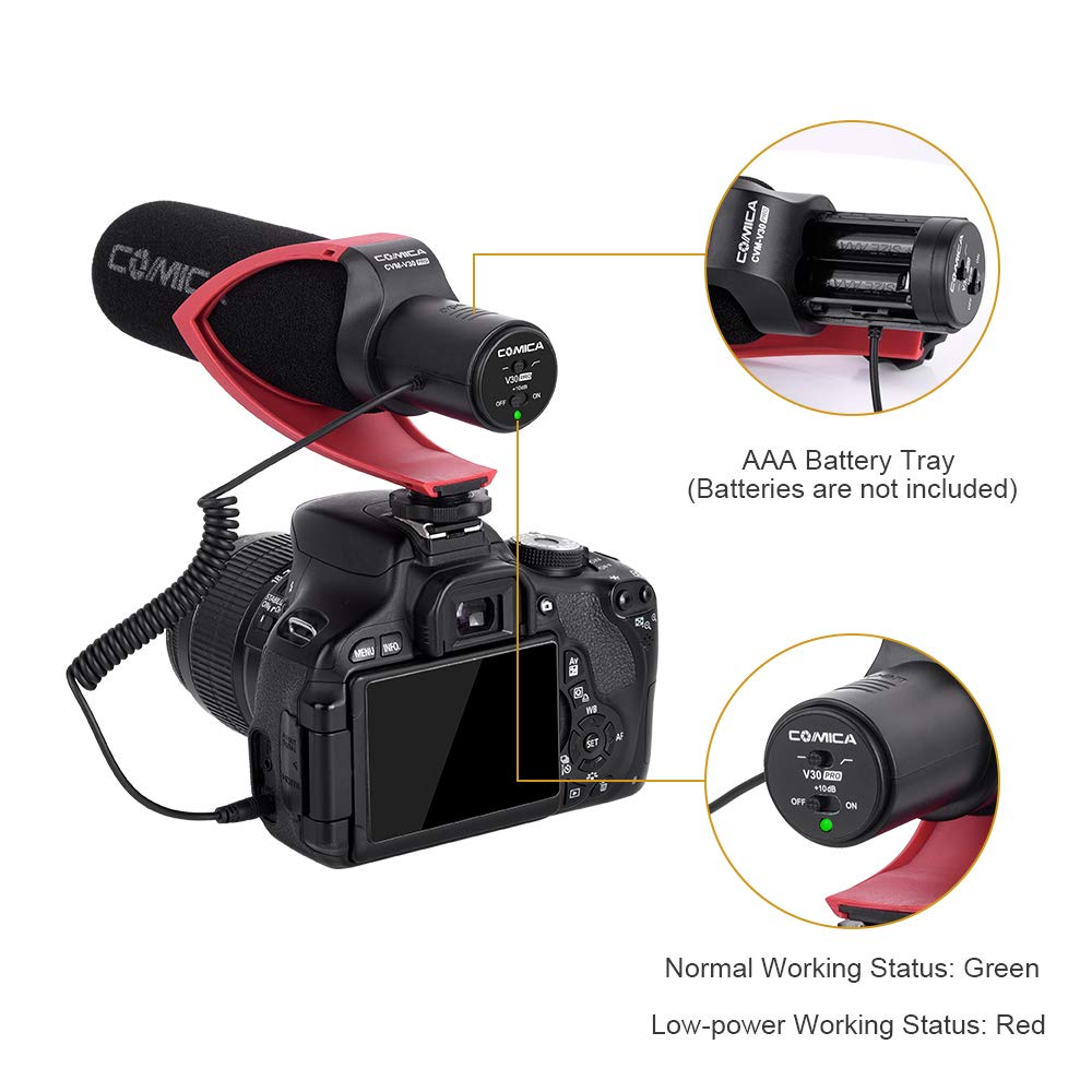 Comica CVM-V30PRO R Camera Microfoon Shotgun Condensator Video Mic voor Sony Nikon Canon Panasonic Fuji Olympus DSLR Camera/Camcorder Schieten Interview Vlog (met windmuff