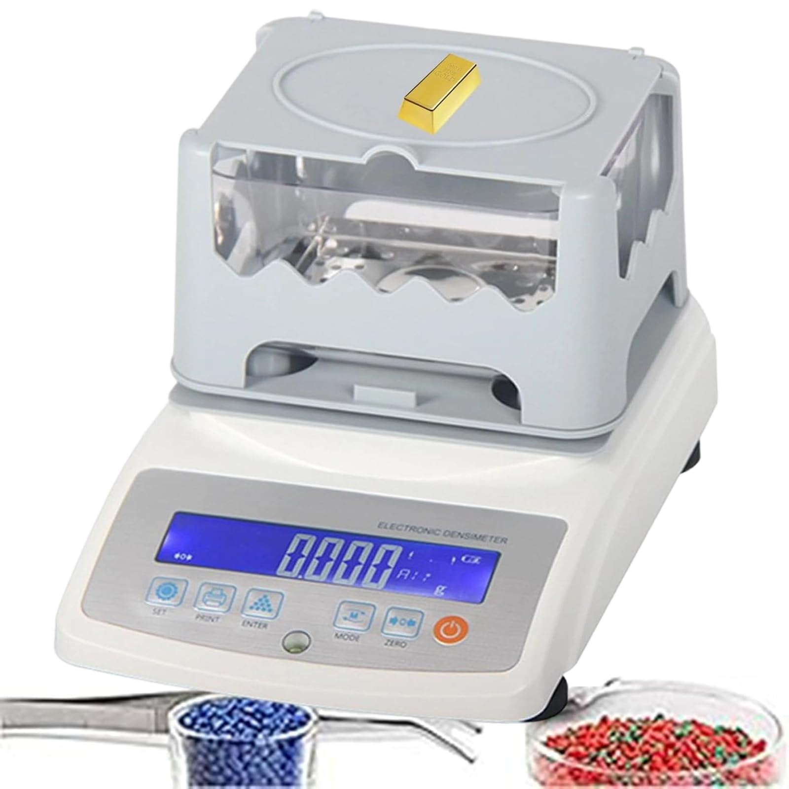 Probador electrónico de la Densidad con compensación de Temperatura para Oro, Plata y Metales Preciosos - Capacidad 1200g con la exactitud de 0.01g, Ideal para joyería y Tiendas de empeño