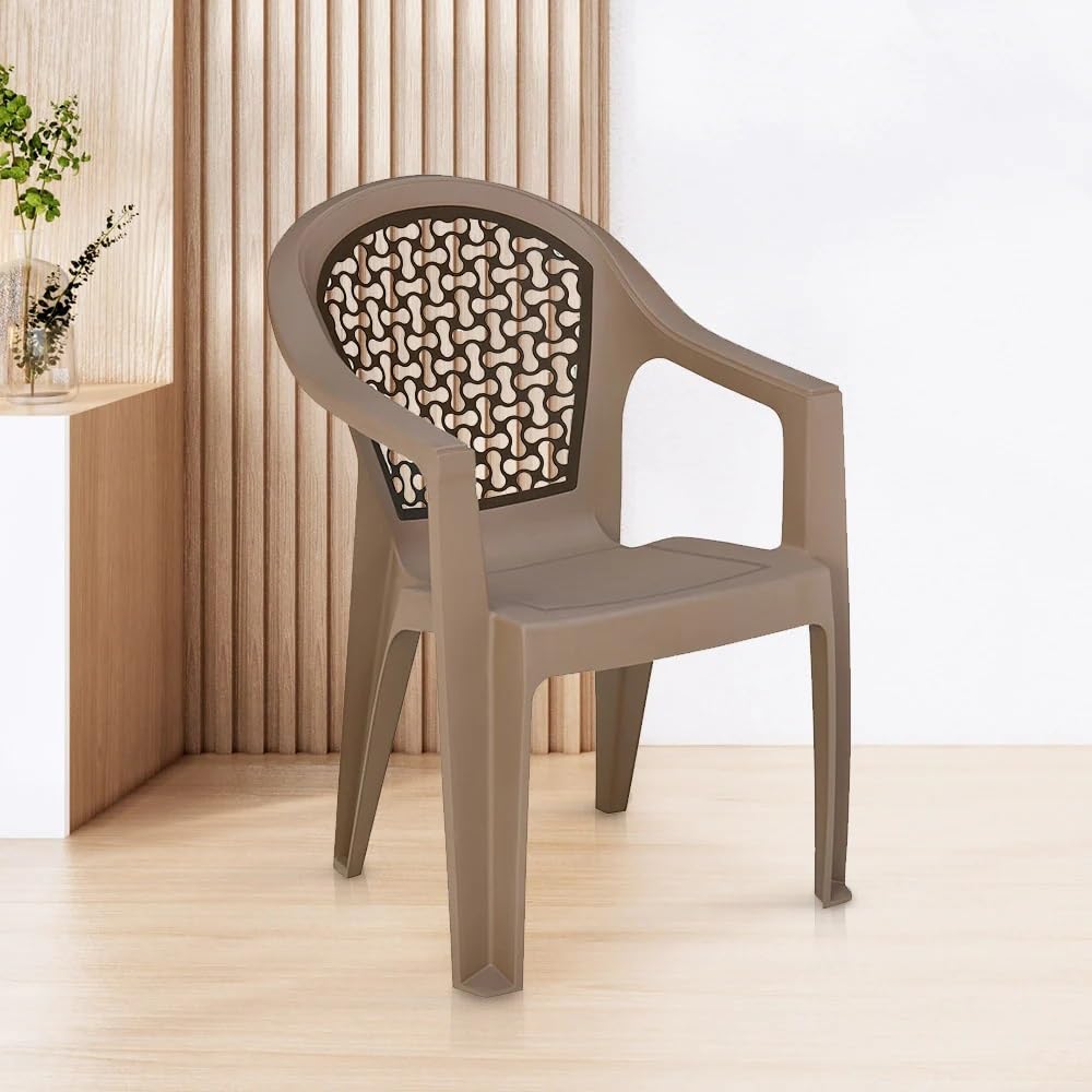 Nilkamal Paradise Plastic Arm Chair for Indoor/Outdoor/Study/Office/Living Room/Dining Room/Bedroom/Kitchen/Garden/Stackable Chair - Set of 2 Pcs Chair (Dark Beige/Brown/Ivory)-image-19