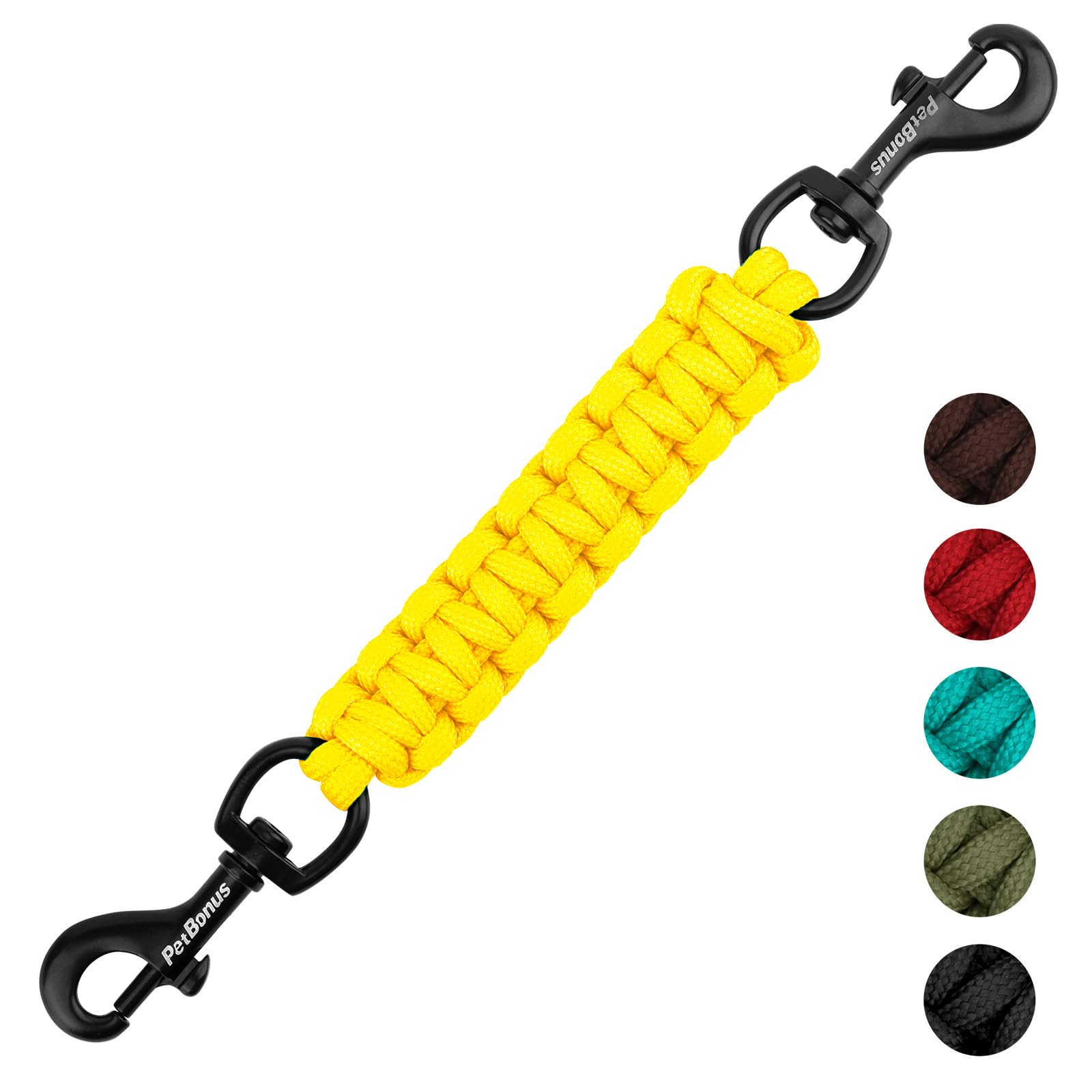 PetBonus Dog Collar Safety Clip, Handmade Backup Safety Strap for Dog Harness Double Ended Clasp Leash Connector (Yellow)