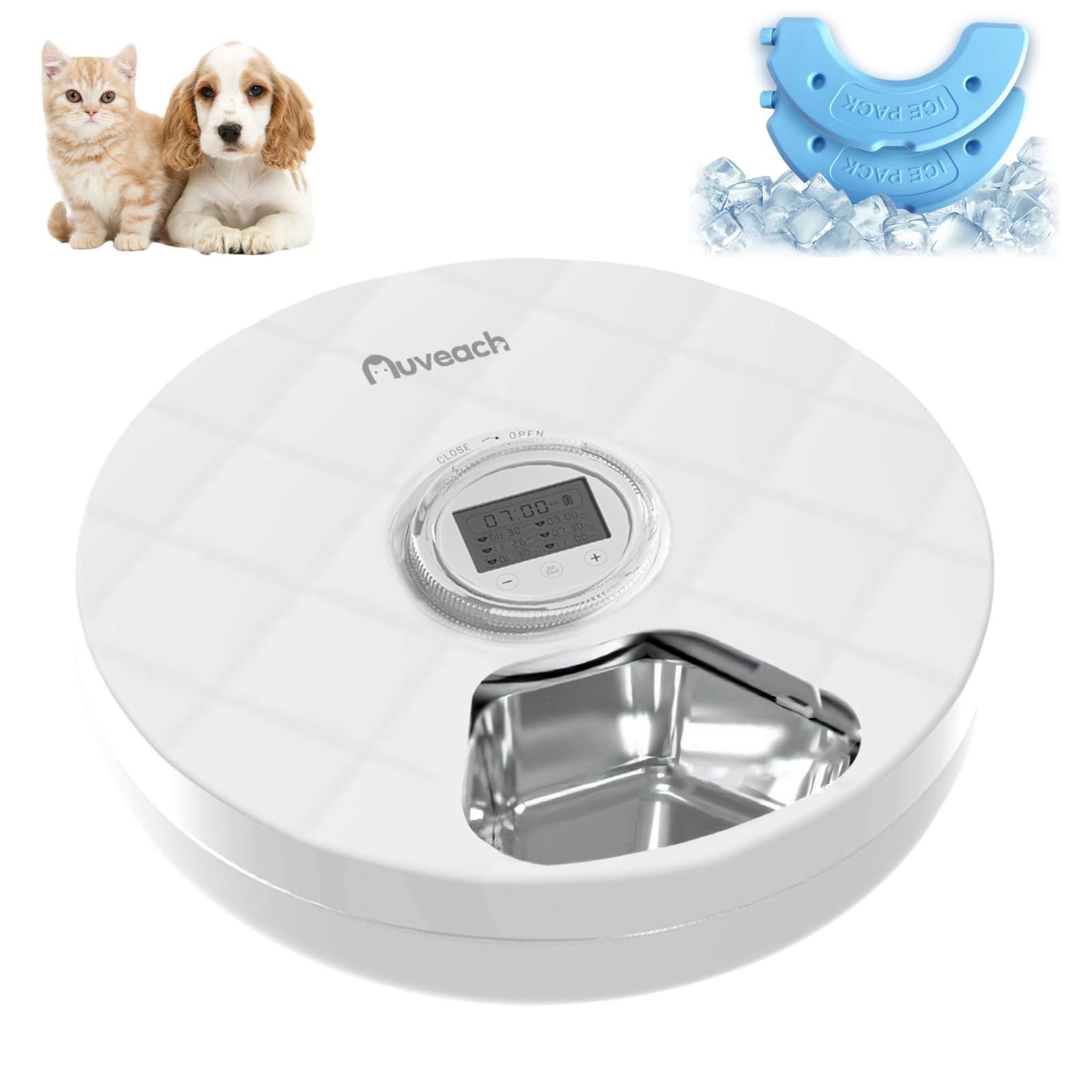 Distributeur automatique de nourriture humide pour chat avec 2 blocs réfrigérants/minuterie intelligente, 6 repas Distributeur automatique de nourriture avec protection des pattes/couvercle
