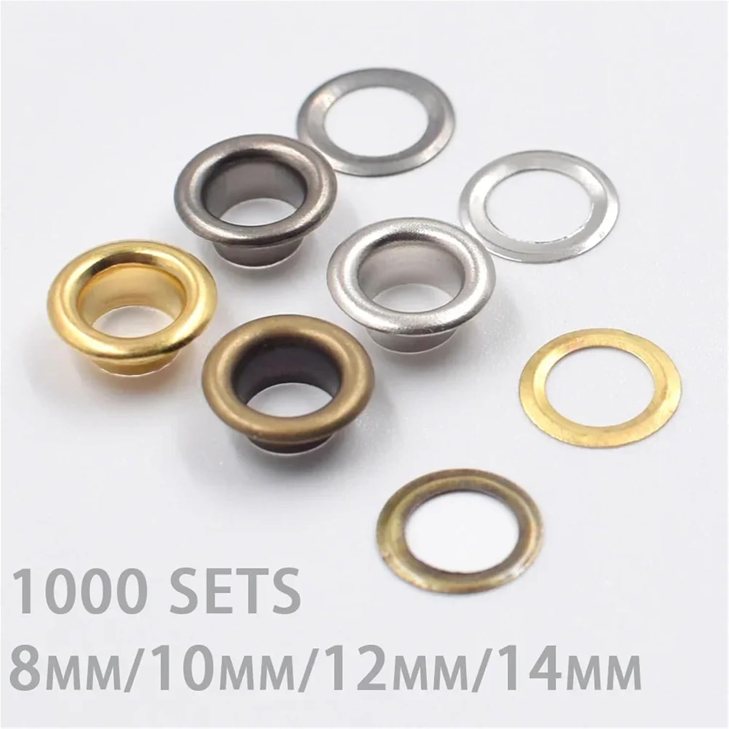 1000sets Grommets Eyelets for Clothing 8mm 10mm 12mm 14mm Metal Eyelets with Washers for Fabric for PU Leather/Belt/Shoes/Crafts(10mm-Black)