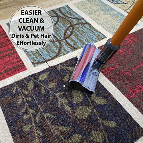 Rubber Backed Hallway Runner Rug, Runner 31 x 120 inch (10 ft Runner), Beige Geometric, Non Slip, Kitchen Rugs and Mats
