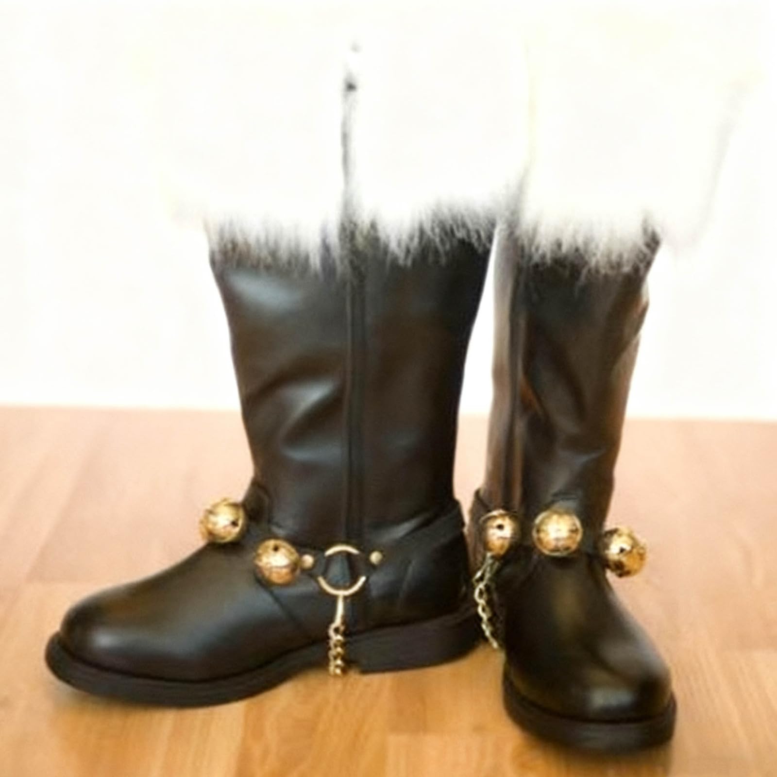 Bottes de Père Noël pour Hommes, Bottes de Neige Larges avec Poignets en Peluche Blanche et Boucle de Fermeture, Couvre-bottes Longueur Moyenne d'Hiver en Cuir, Accessoires de Cosplay du Père Noël