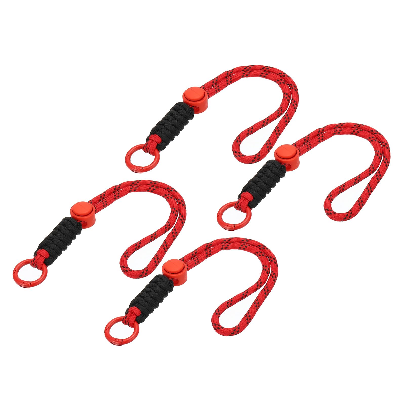 PATIKIL Paracord Lanyard Keychain, 4Pcs Cell Phone Keychain Rope Wrist Lanyards Braided Strap with Spring Ring for Hanging Key, Wavy Design, Red,