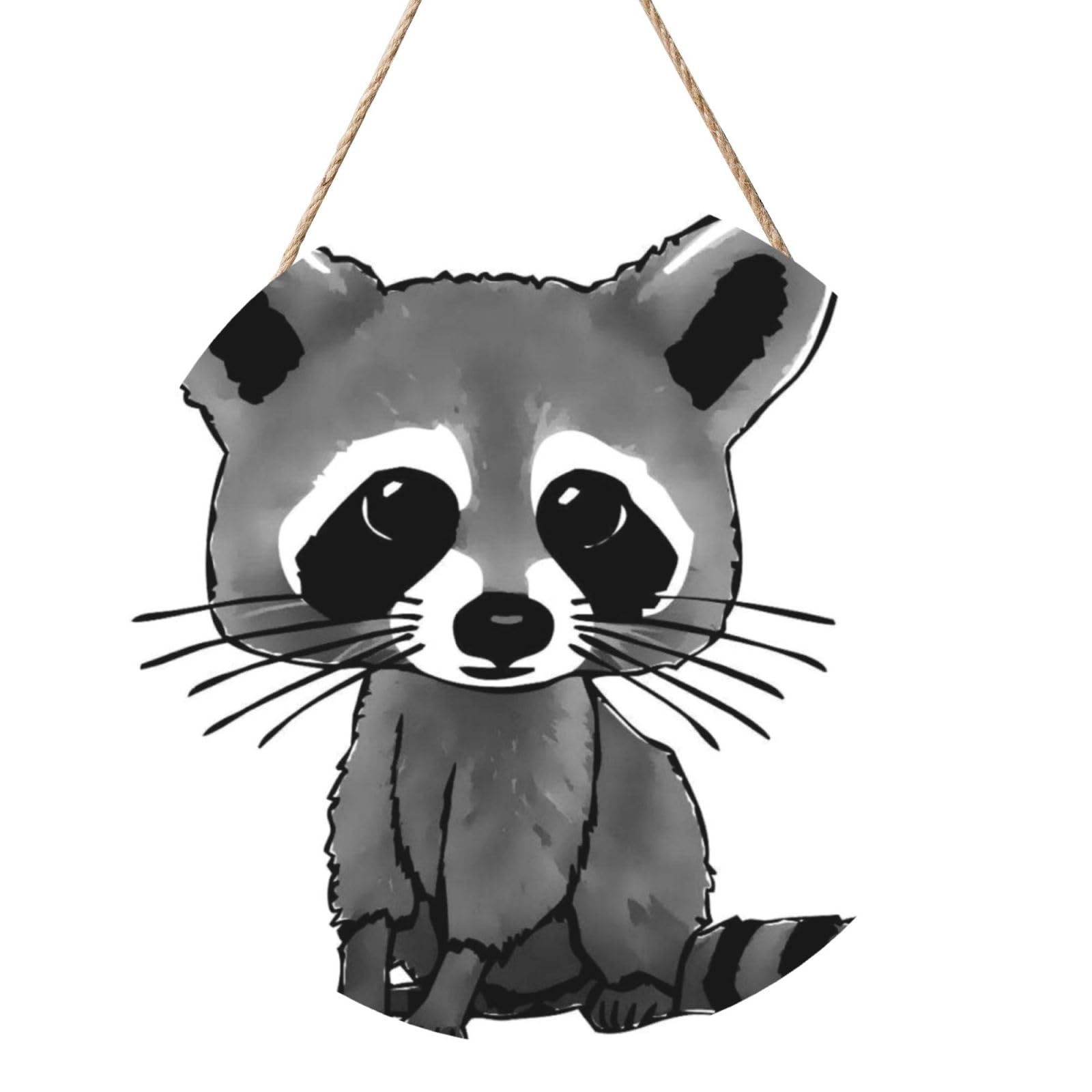 InOmak Cartoon Cute Raccoon, Round Wood Panel Painting 12 in, Wall Hanging Painting For Home