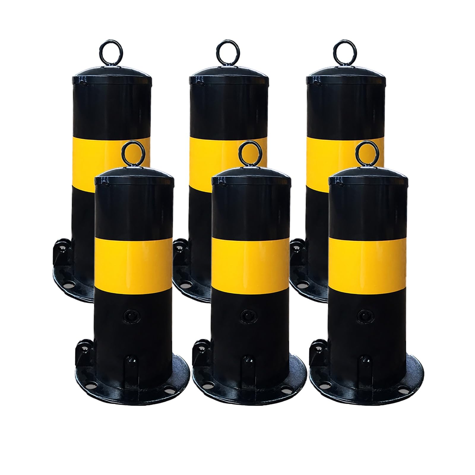 6PCS Removable Yellow Steel Safety Bollard Parking Posts with Reflective Strips - Durable Traffic Barriers for Road Safety, Parking Control & Crowd Management