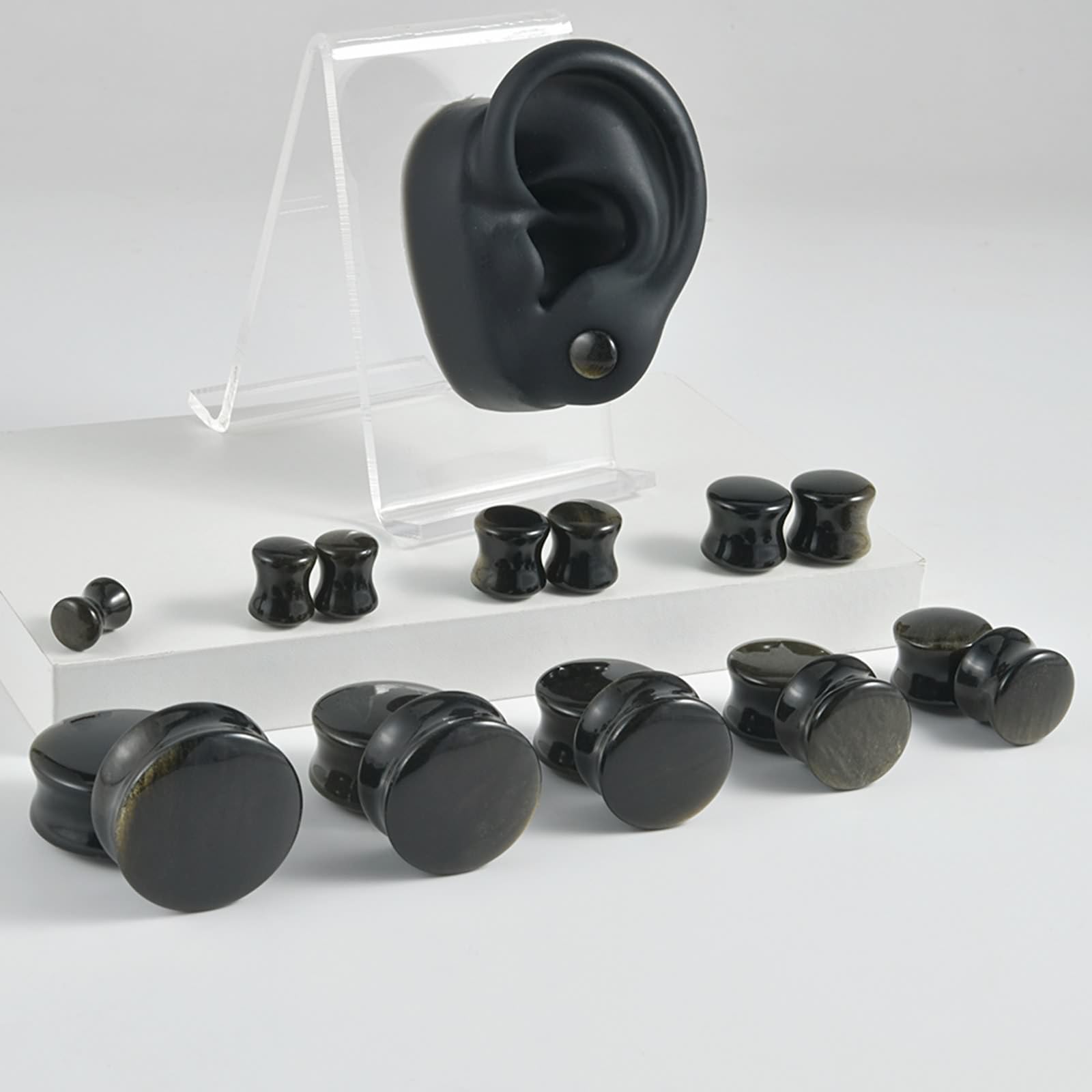 Gualiy 6 Stück Ohr Tunnel 6-25mm, Ohr Plug Damen Stein Runde Form Piercing Schmuck, Dreifarbig