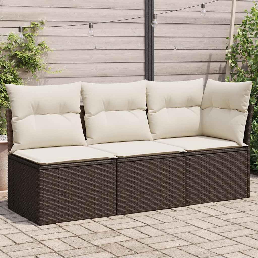 Divano da Giardino 3 Posti con Cuscini, Set Salotto Esterno in Polyrattan Marrone, Design Modulare con Van Portaoggetti, per Terrazzo e Giardino, Colore Marrone, 172 x 62 x 69 cm