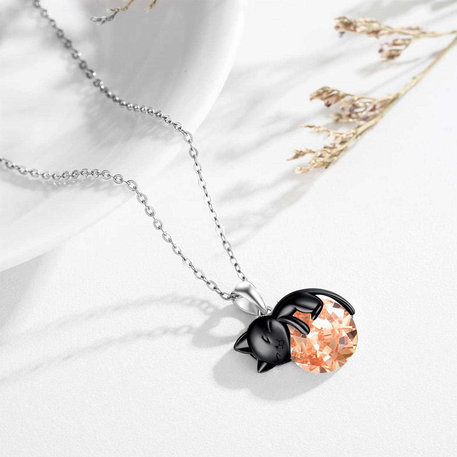 Vadmans Gatto Nero Collana in Argento Sterling Gatto Ciondolo di Pietra Portafortuna Gioielli per Donne Amanti dei Gatti Regali