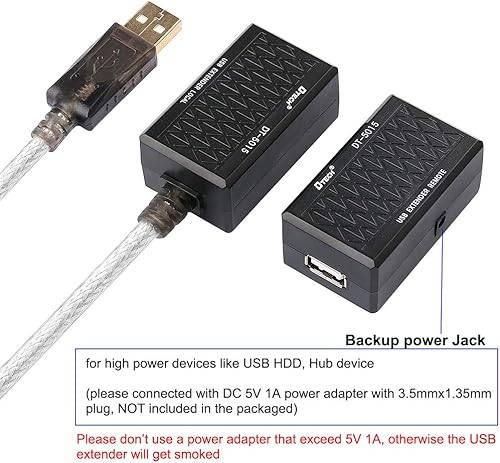Miniatura 3 de DTECH Adaptador de extensión USB USB a RJ45 Extensor sobre Cat5 Cat5e Ethernet Cable Set conexión hasta 200 pies