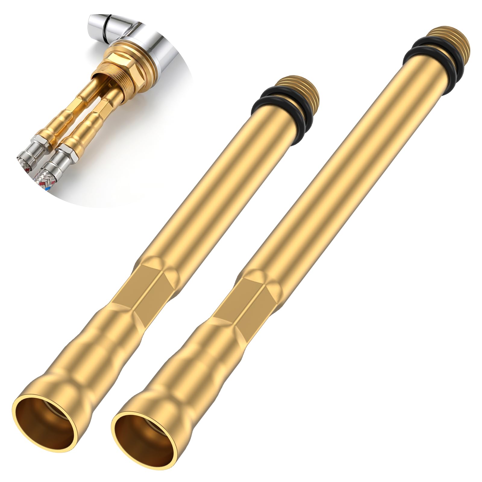 Stainless Steel Faucet Water Inlet Extension Hose for Hot and Cold Water Leak Proof Adapter Pipe for Deep Sink Installation Rust Resistant Plumbing 10cm & 12cm