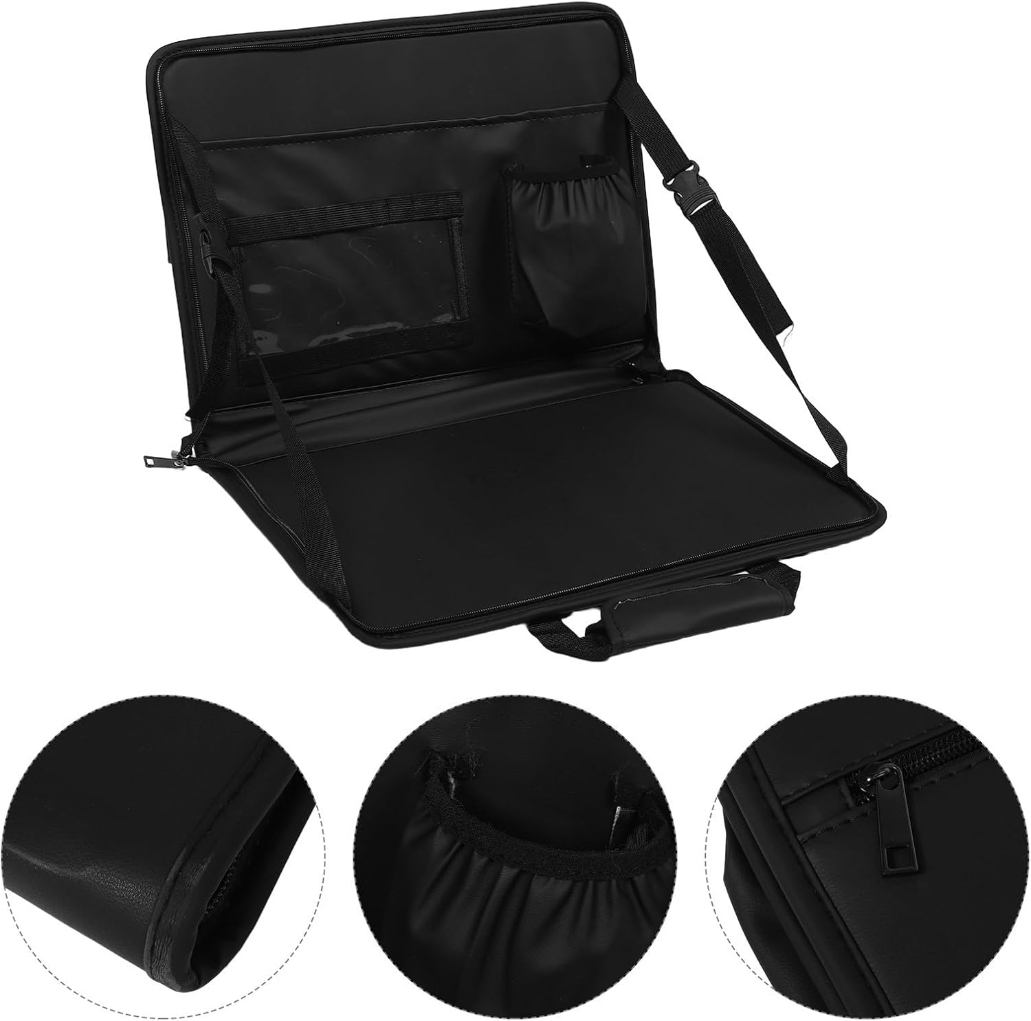 Luxshiny Car Steering Wheel Tray with Foldable Pu Leather Backseat Desk and Storage Bag, Multifunctional Car Laptop Mount and Food Tray for Front Passenger Seat Use