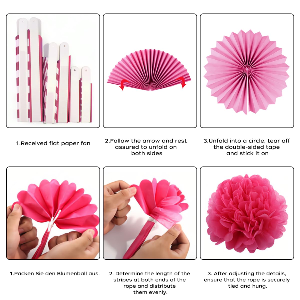 18 sztuk różowych papierowych dekoracji na imprezę, papierowe pompony, wachlarze papierowe, pompony, wesele, imprezę, festiwal, karnawał, dekoracje urodzinowe