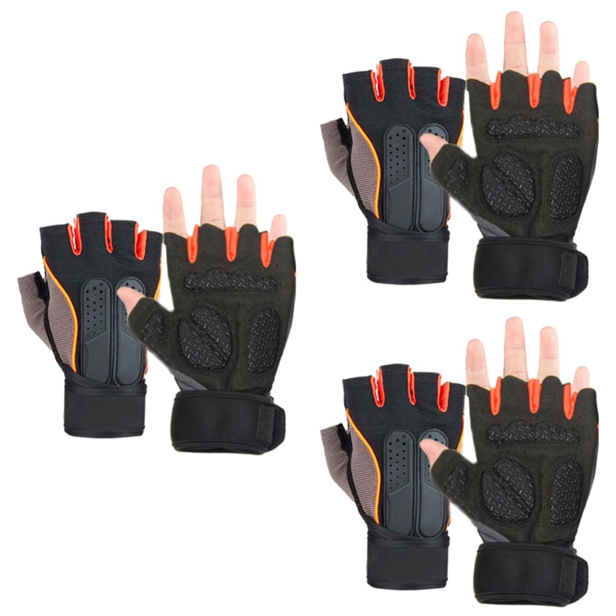 BESPORTBLE 3paia Guanti Da Allenamento All Aperto Antiscivolo Per Palestra Guantini Sportivi Mezzo Con Per Polso e Design Traspirante Per Sollevamento Pesi e Allenamenti Intensi Arancione