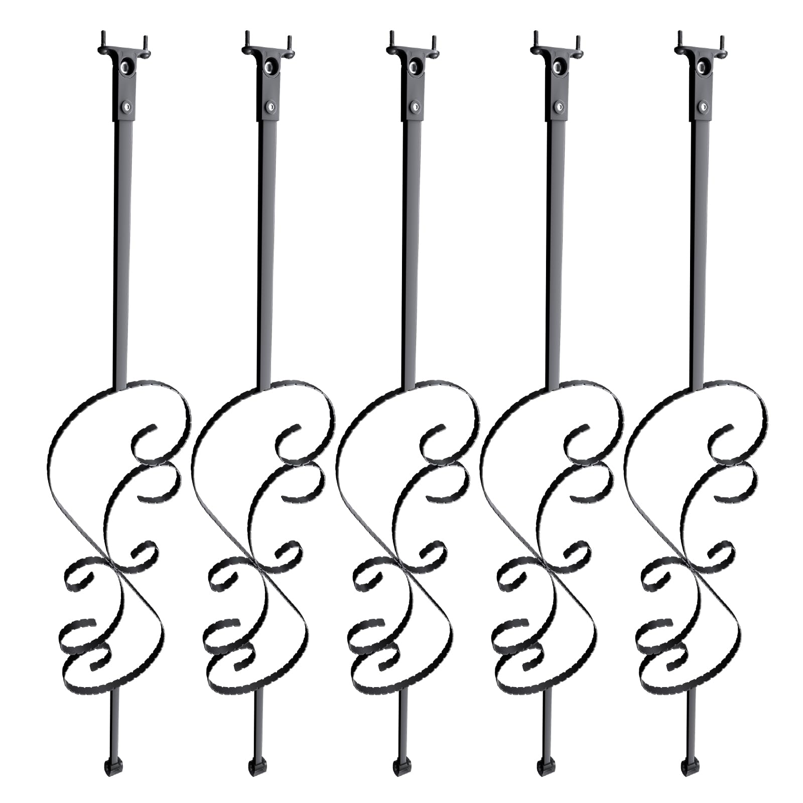 VEVOR Metalowe balustrady schodowe 1122 mm balustrady dekoracyjne pręty ze stali ocynkowanej 5 S tralki z butami i śrubami do drążonych ślimaków schodowych balustrady, czarny