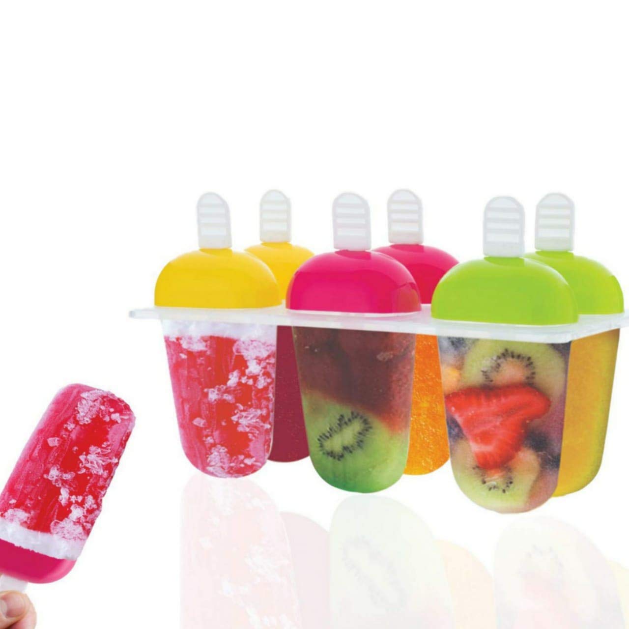 DEV Enterprise Plastic Reusable Ice Candy Maker Kulfi Maker Moulds 6pcs Mould