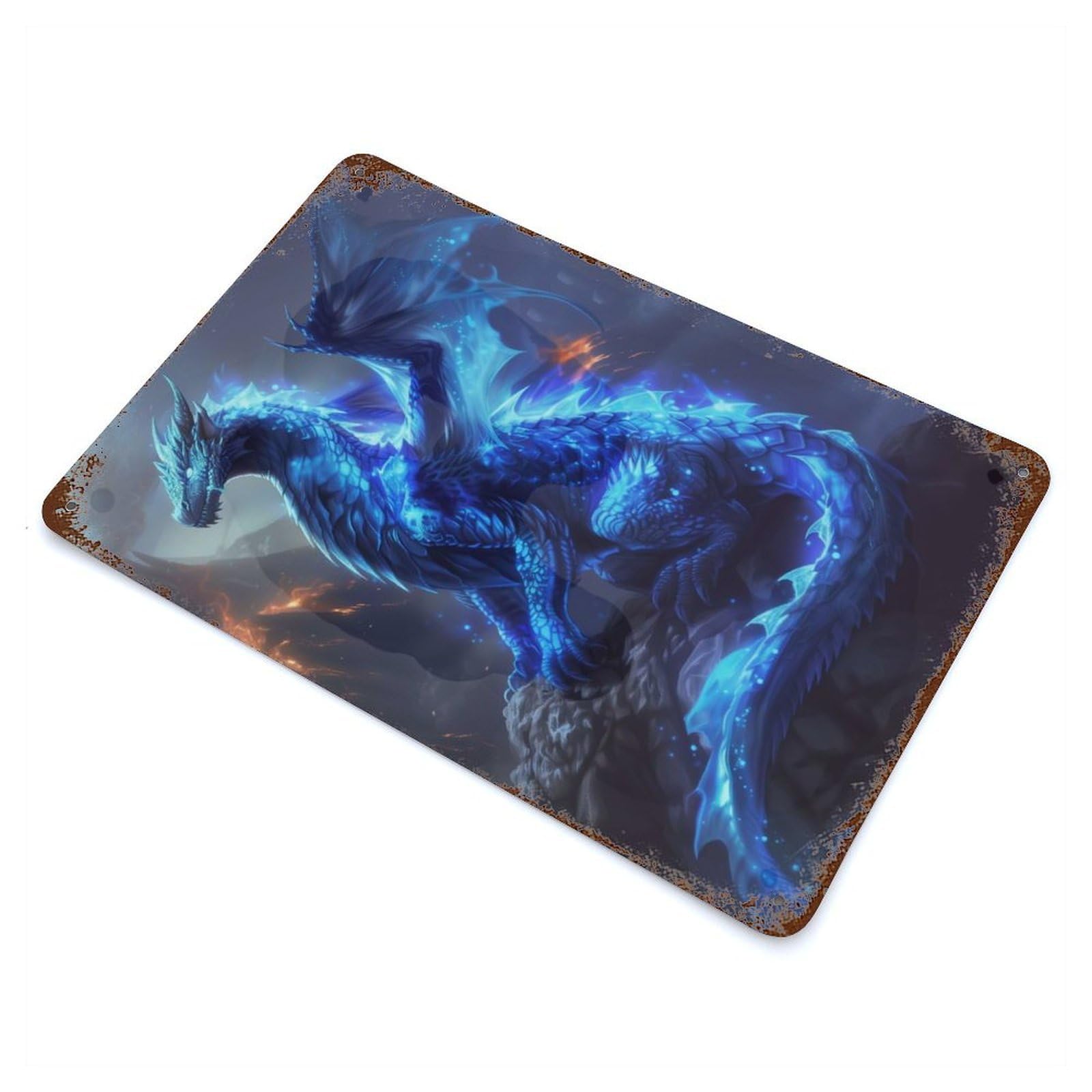 Ethereal Blue Dragon Vintage Metal Tin Sign 11.8"x7.9", Novelty Wall Decor for Garage, Pub Or Kitchen