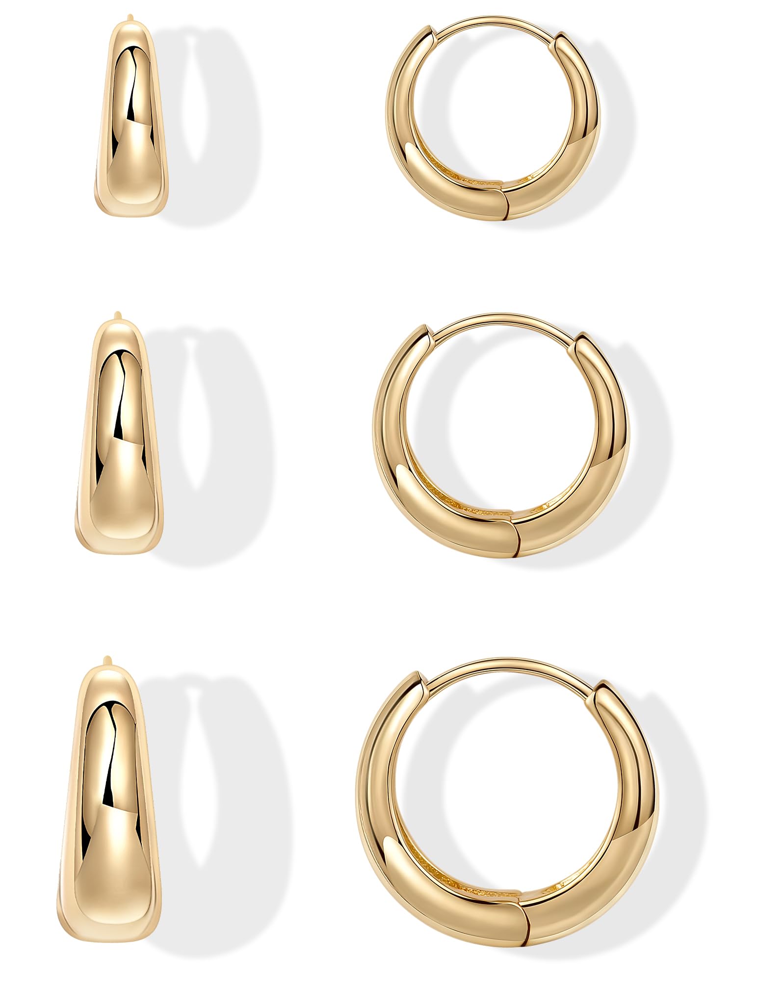 Gokeey Small Gold Hoop Earrings Set for Women,14K Gold Plated Hypoallergenic Lightweight Thick Chunky Gold Hoops Huggie Earrings for Women Trendy
