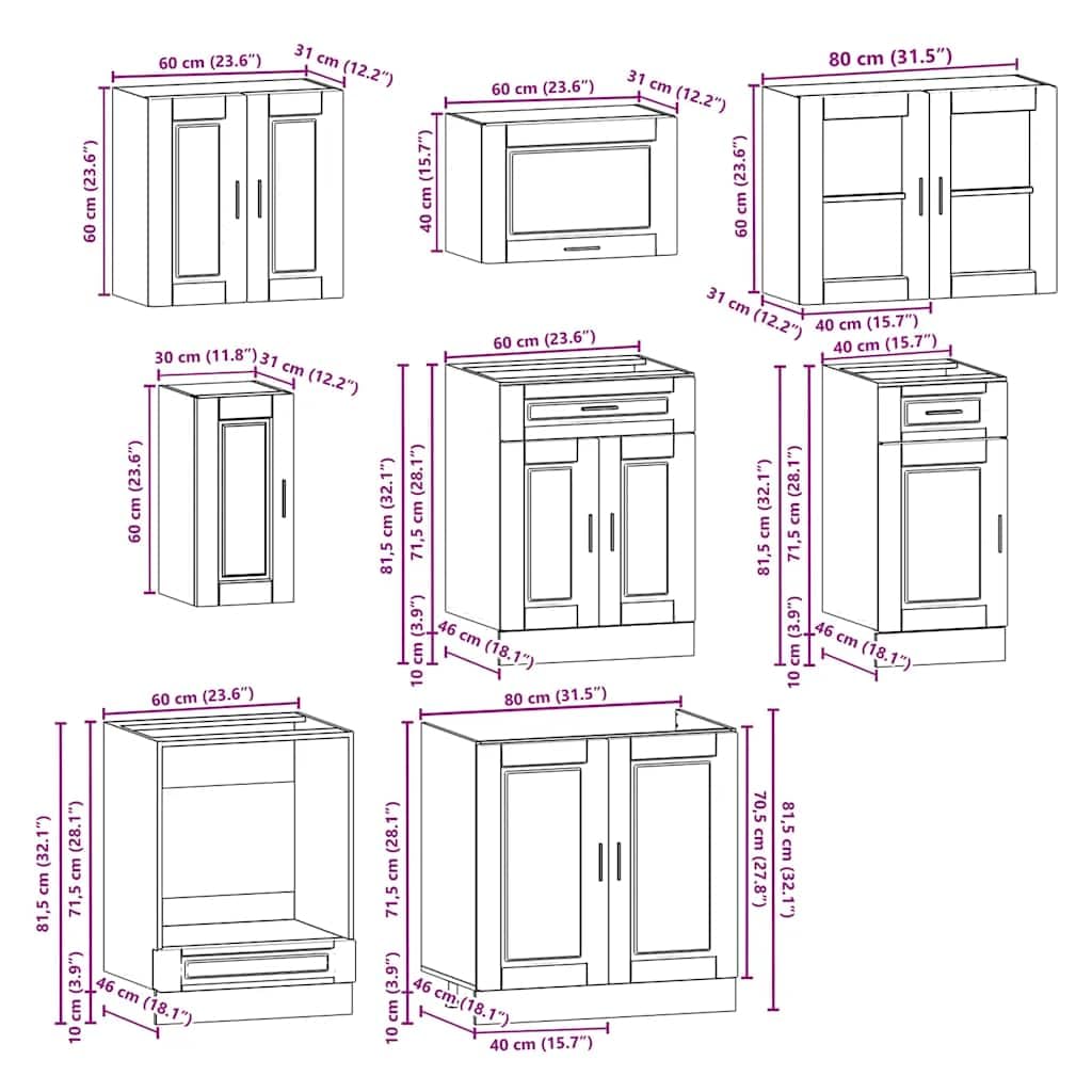 Tomostar Cuisine Complète 240 cm Sans Plan De Travail, Ensemble D'armoires De Cuisine 8 Pièces Kalmar Blanc Bois D'ingénierie