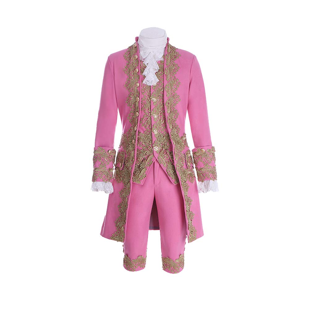 Men's Victorian Fancy Outfit 18th Century Regency Tailcoat Vest Halloween Costume (M-H:(68-69")C:(38-40")W:(32-34")H:(38-40"), pink)