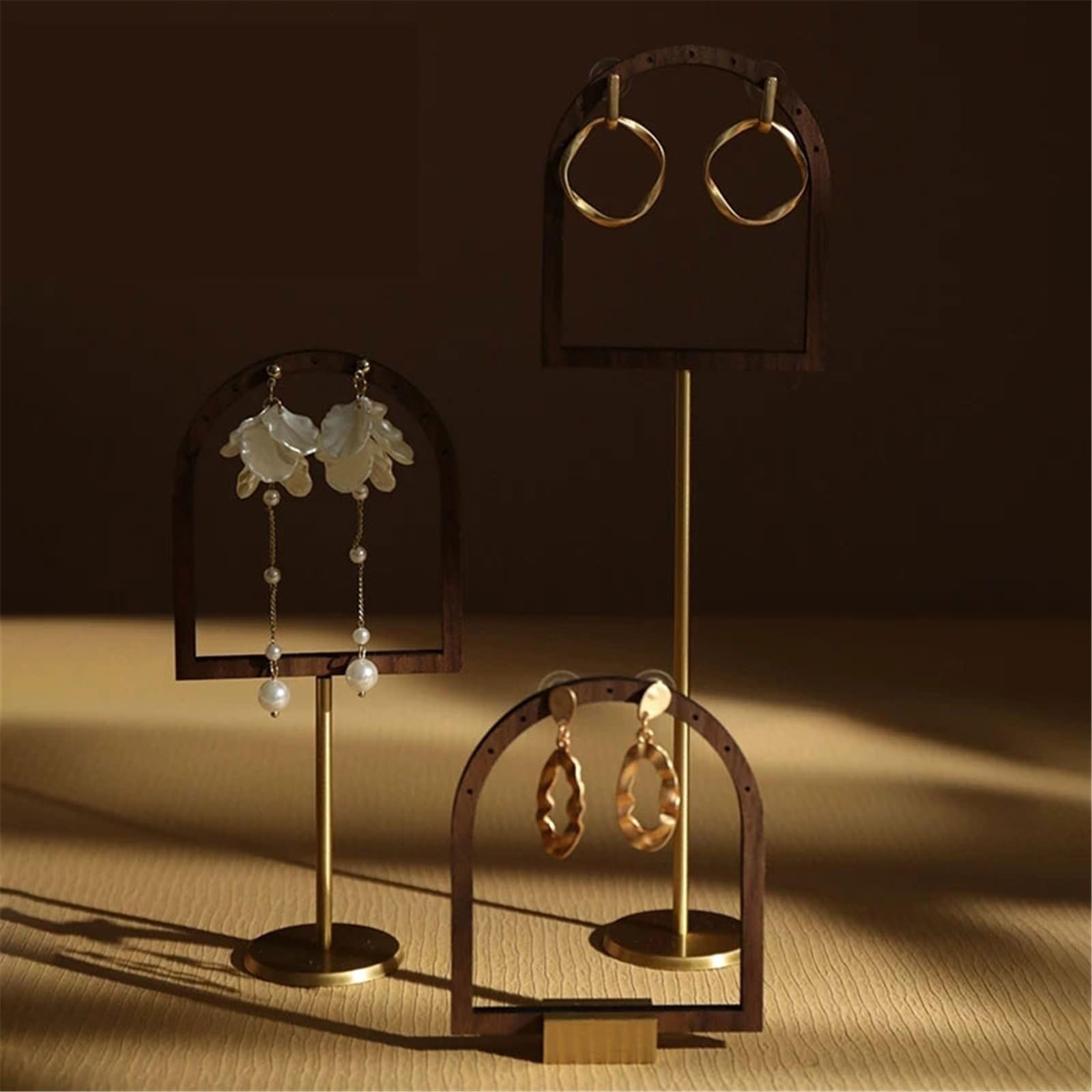 Estetyka 3 Pack Multi Height Wooden Metal Earring Display Stands