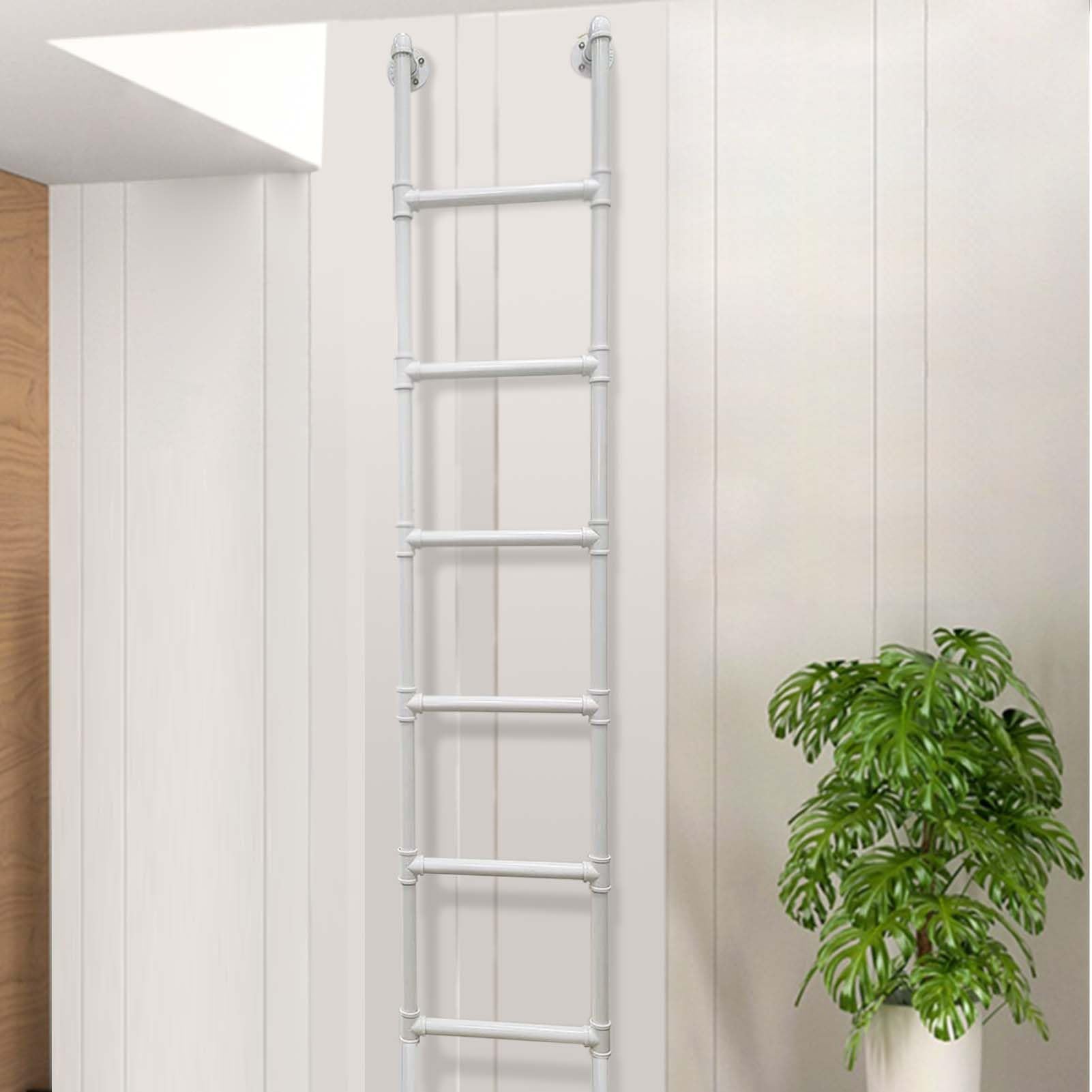Scala di Emergenza per finestre da seminterrato, Scala in Ferro battuto da Parete per Letto a Castello da 100-300 cm, Scale a pioli in Metallo Bianco per soffitta, Biblioteca, Tetto, Balcone