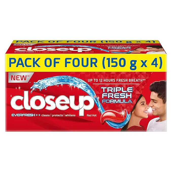 Close Up Everfresh+ Anti-Germ Toothpaste, Fresh Breath For 12 Hours, Triple Fresh Formula with Active Zinc & Purifying Gel (150g, Pack of 4) at Rs. 242