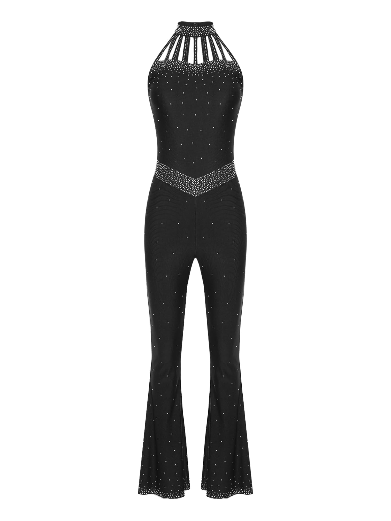 Tuta Intera Da Pattinaggio CHICTRY Con Strass | Manica Lunga E Scollatura Frontale | Body Aderente In Poliestere E Spandex | Per Danza E Ginnastica