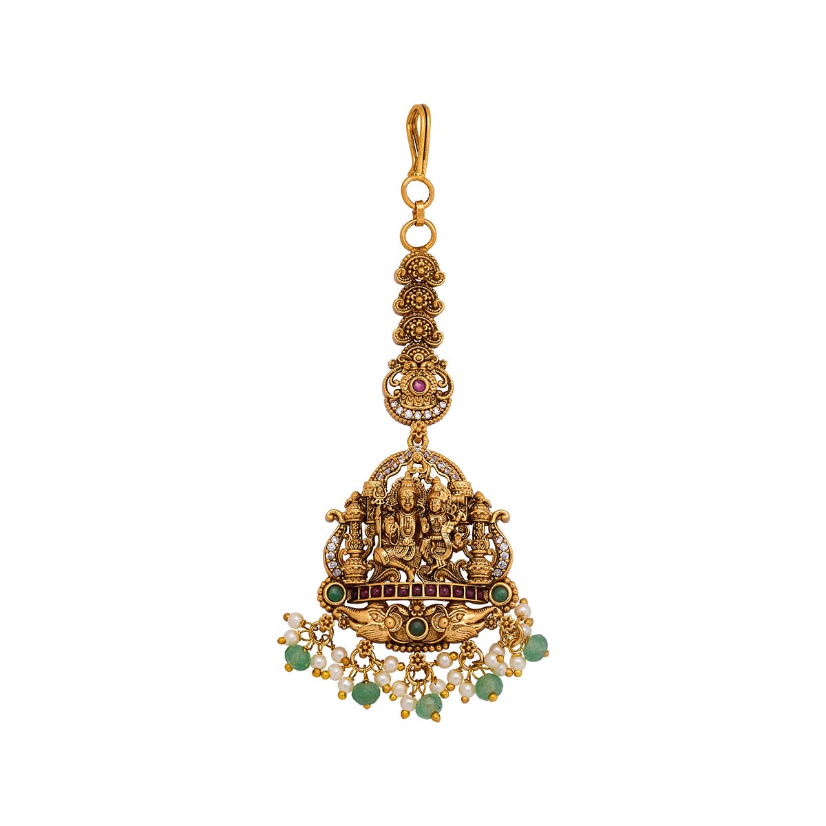 Fashion Jewellery Ruby-Green Gold Polished Copper Antique Tikka, Best for Festive Season & Special Occasion - 452830-image-23