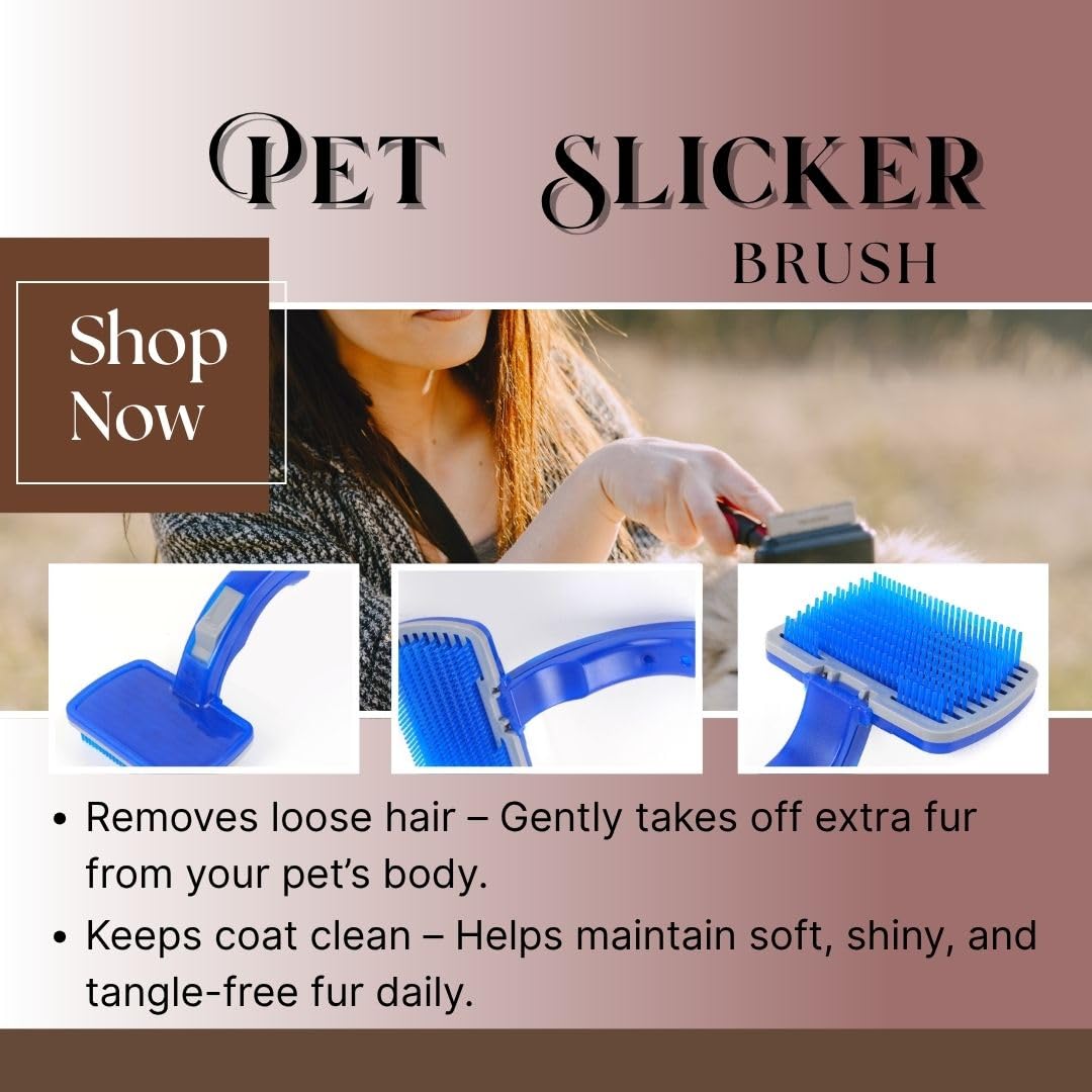 3-Piece Pet Grooming Brush Set – Slicker Brush, Bath Scrubber & Flea Comb for Pets, Pack of 3 1