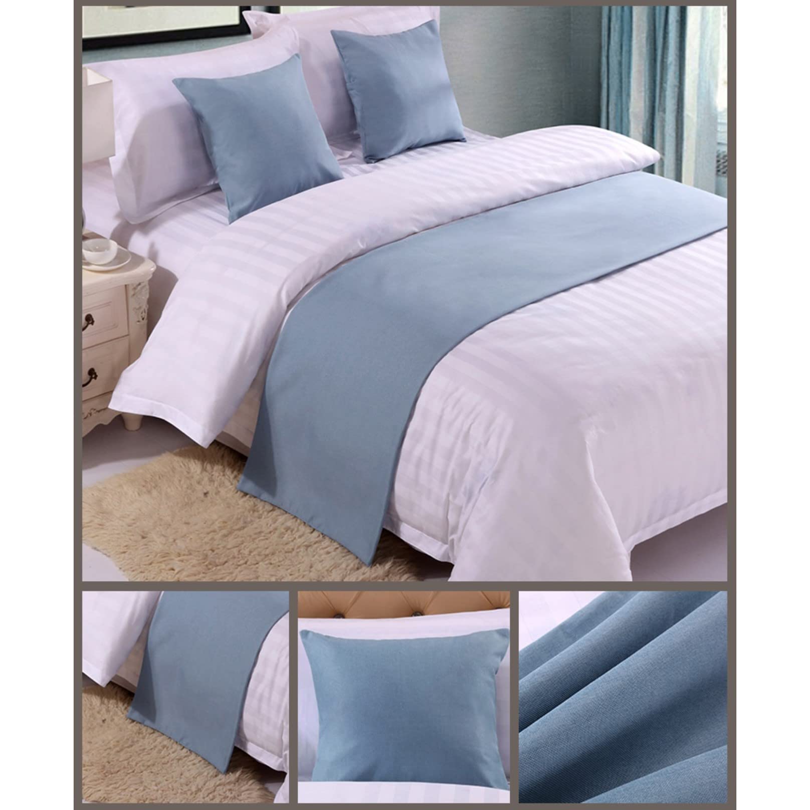 Bed Runner for Foot of Bed Bed Linen Bedspread Solid End Towel Cover Bedding Protection Bed Scarf for Hotel Bedroom Decor Blue 50 * 240cm - Image 2