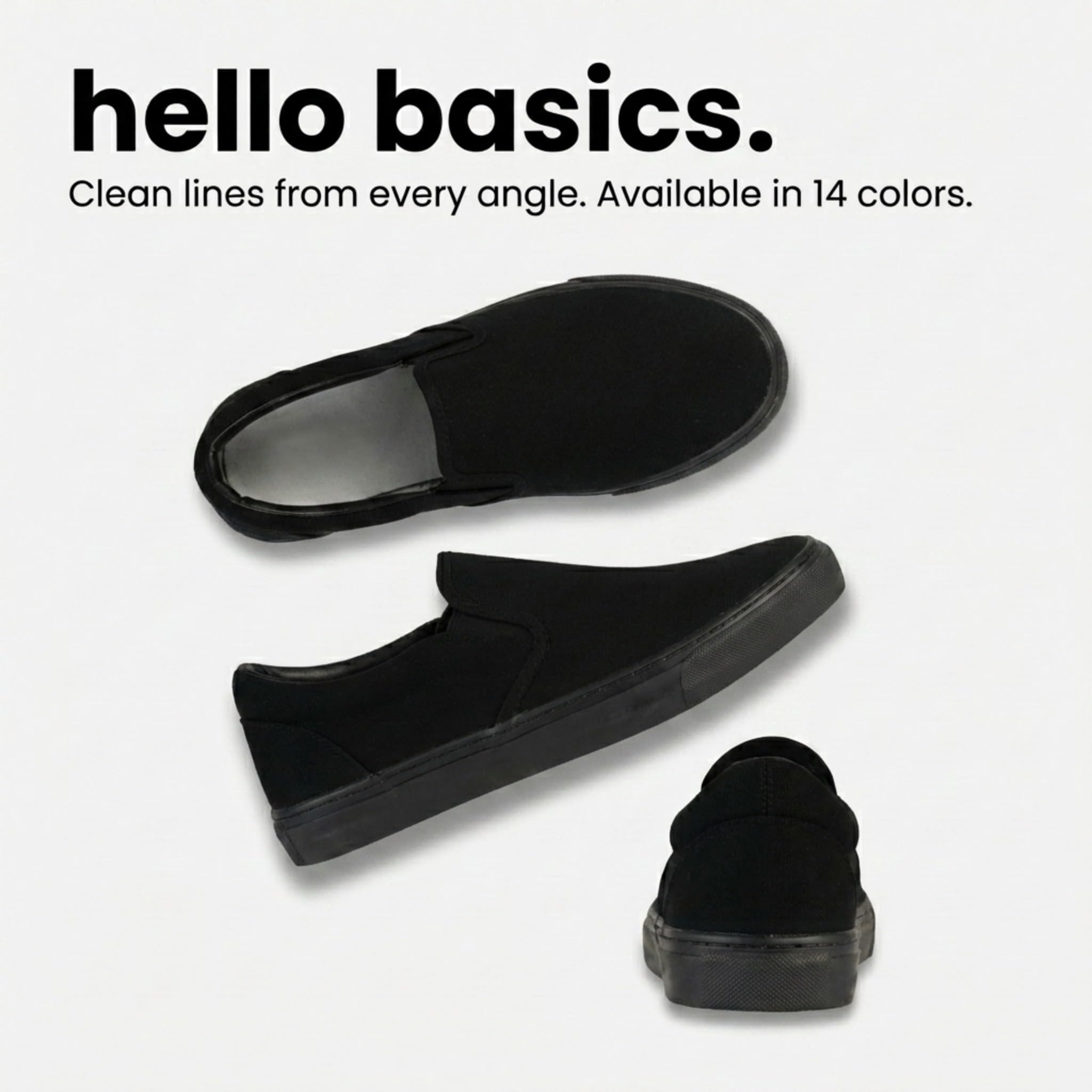 hello basics Men's Canvas Slip On Shoes for Men, Laceless Low Top Sneakers Mens Slip On Sneakers (All Black, 11)