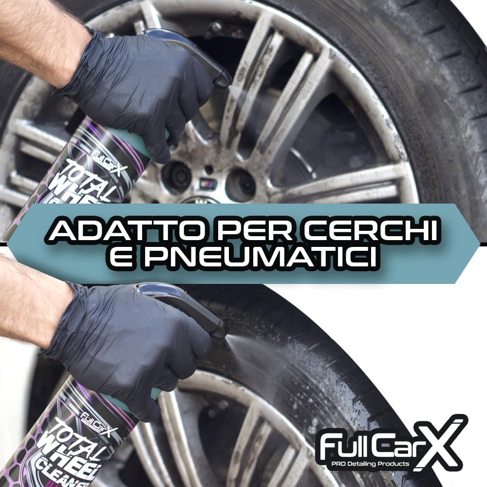 FULLCARX Total Wheel Cleaner 5L Pulizia Cerchi e Pneumatici Auto, Potente ed Efficace, Alta Percentuale di Sostanza Attiva, Detergente Sgrassante, Coating Lucido, Prodotto Professionale Detailing