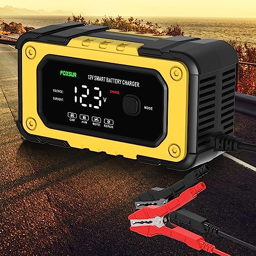 SIUKE 12V/6A Automatic Battery Chargers Pulse Repairing Charge Device Leadacid Battery Maintainer with LED Screen for Car Truck SUV Motorcycle Boat, Yellow