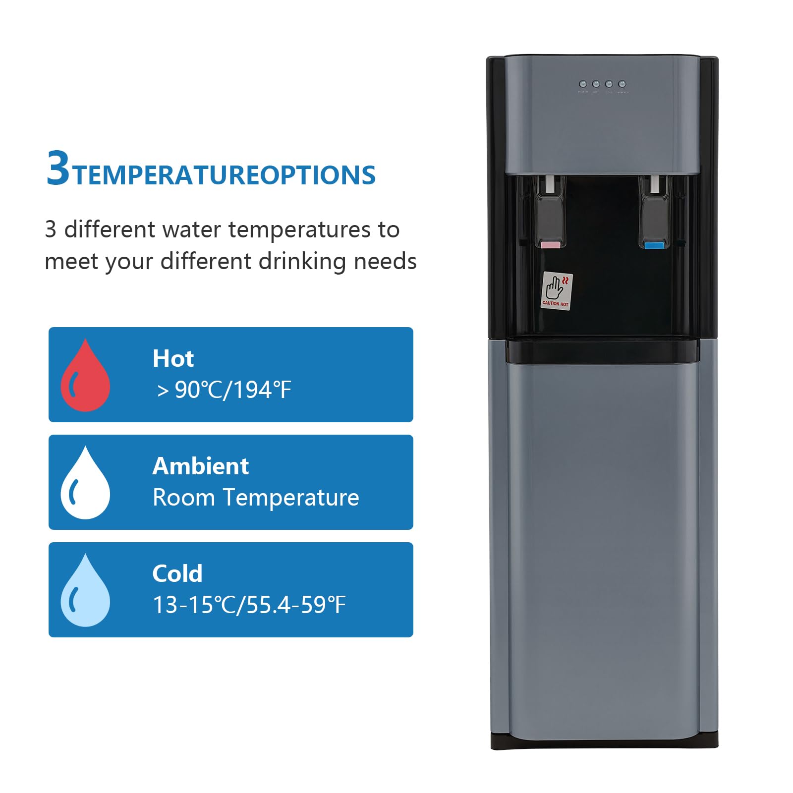 Bottom Loading Water Dispenser, Water Dispenser for 5 Gallon Bottle, Hot Cold Water Dispensers for Home and Office Use, 304 Stainless Steel Liner, Multiple Security Protections (Dark Grey)